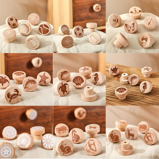 Wooden Cabinet Knobs Round Vintage or Animal Print Decor