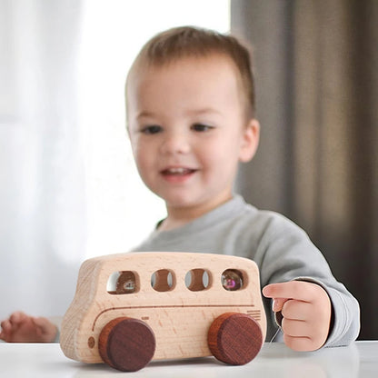 Wooden Cartoon Car Bus Montessori Push Toys Baby Gift
