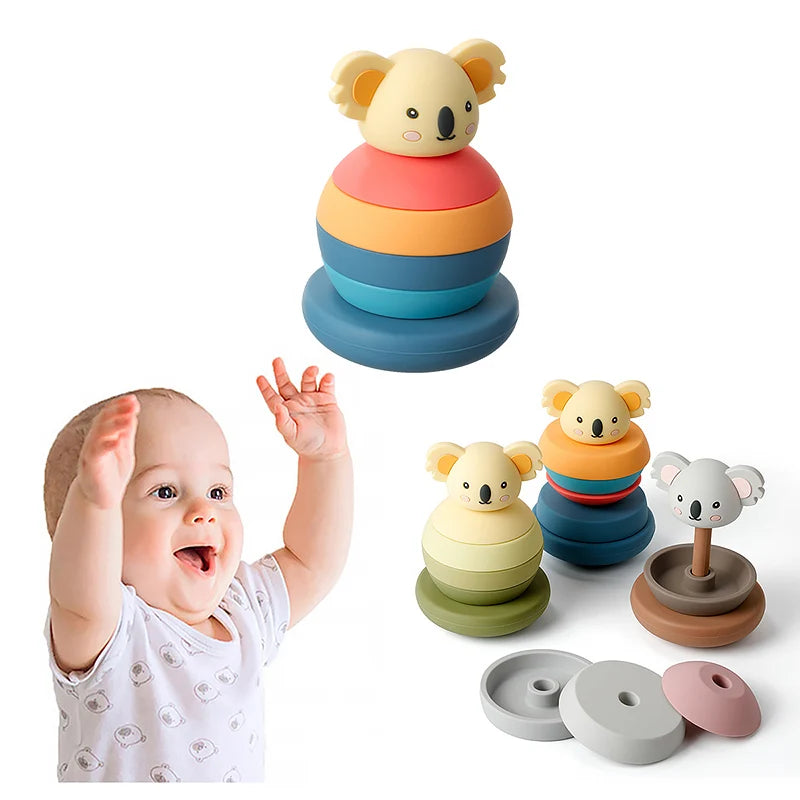 Soft Silicone Building Blocks and Teething Rattles for Babies