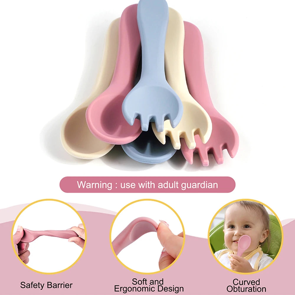 Toddler Silicone Feeding Bowl and Spoon Fork Set