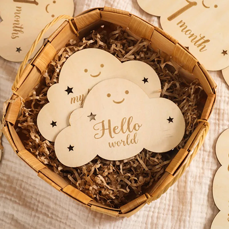 Wooden Baby Milestone Cards Cloud Shape Photography Accessory