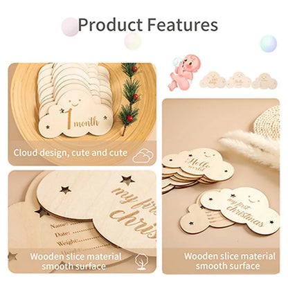 Wooden Baby Milestone Cards Cloud Shape Photography Accessory