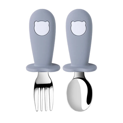 Baby Spoon Fork Set Silicone Handle Stainless Steel Utensils