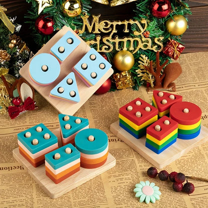 Montessori Wooden Shape Matching and Stacking Toy