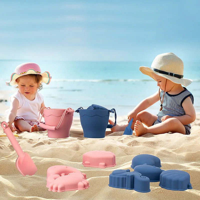 Silicone Beach Toy Set with Bucket Shovel and Water Play