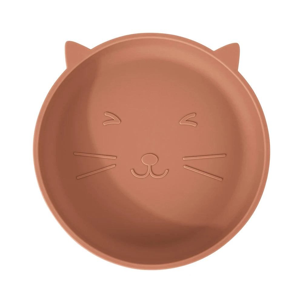Silicone Baby Plate Cartoon Cat Feeding Bowl Kids Dishes