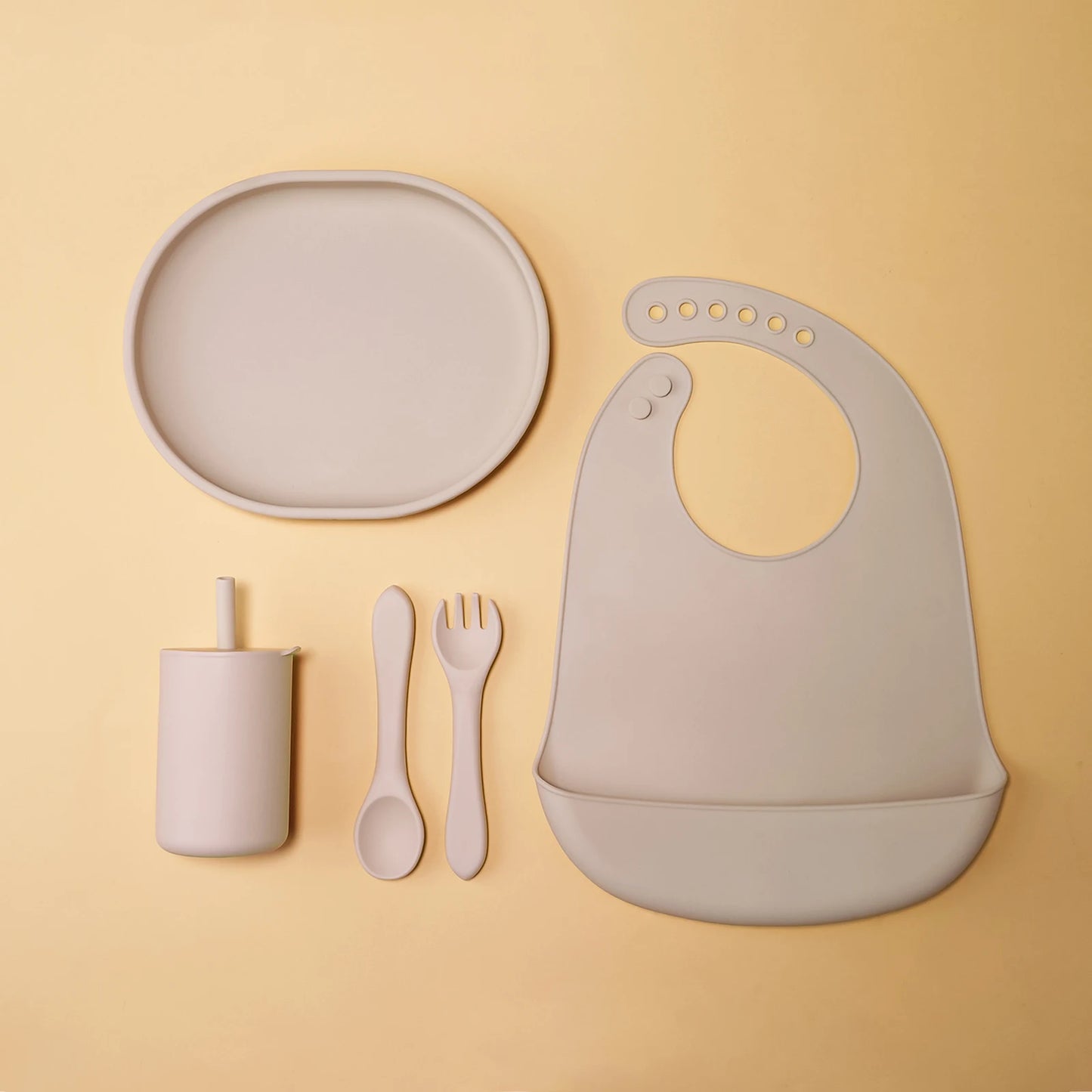 Baby Tableware Set Silicone Bowl Plate Spoon Fork Bib Cup