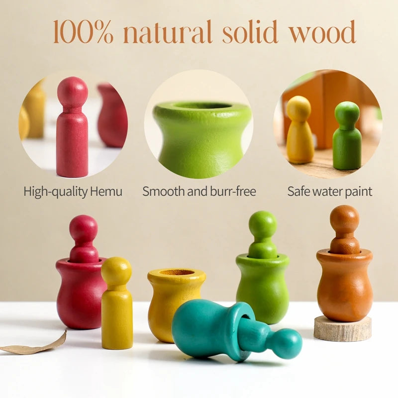 Montessori Wooden Barrel Doll Toys Color Matching Game