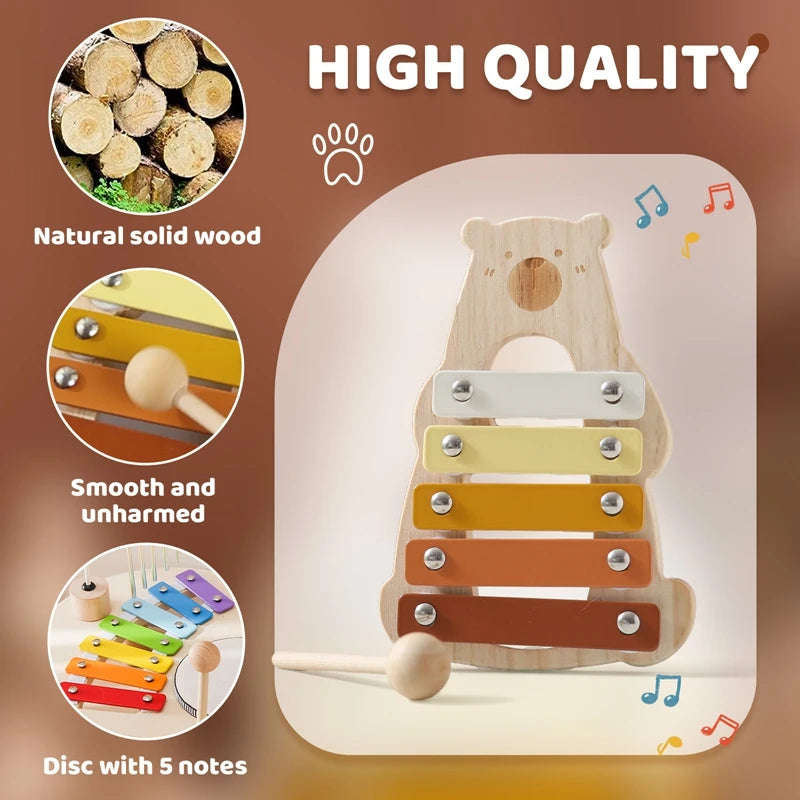 Cartoon Bear Xylophone with Wooden Mallets for Kids