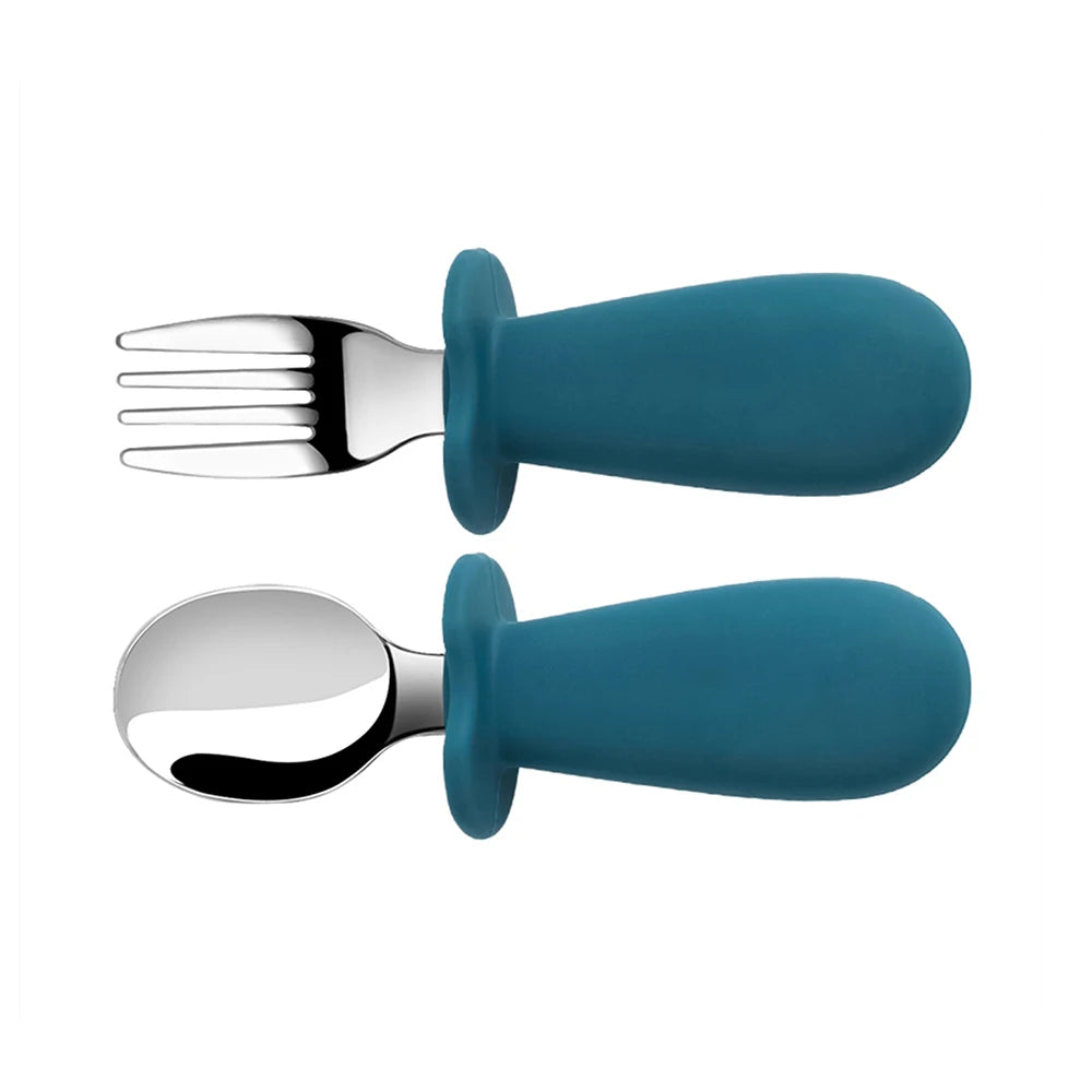 Baby Spoon and Fork Set with Silicone Handle