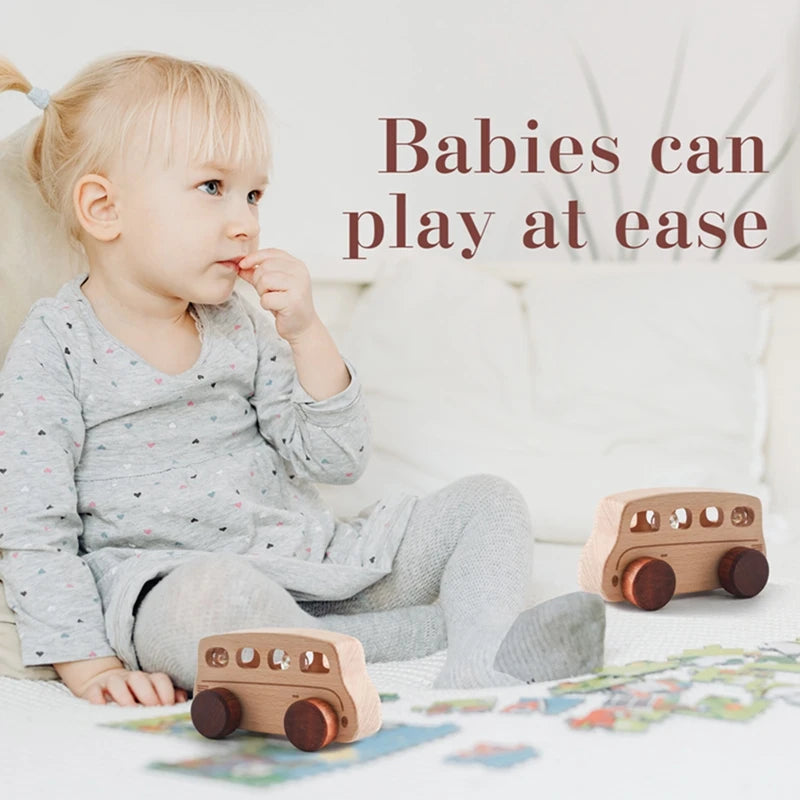 Wooden Cartoon Car Bus Montessori Push Toys Baby Gift