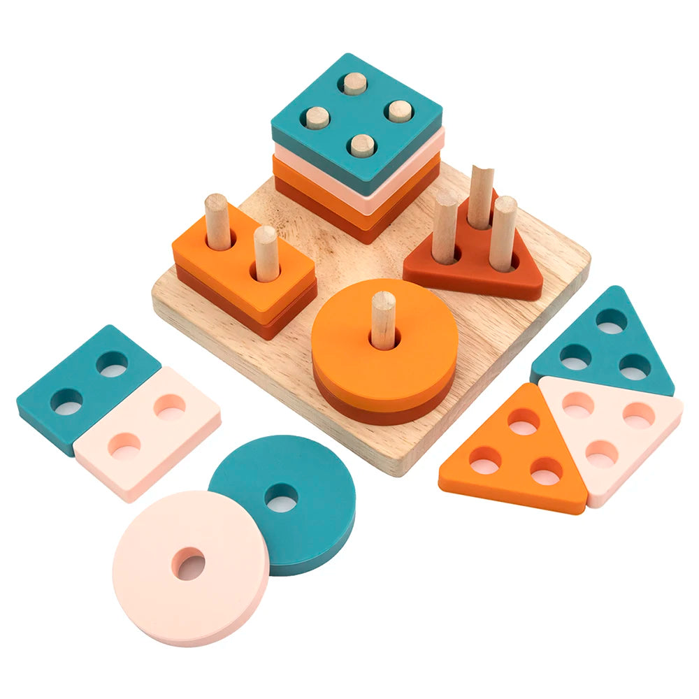 Montessori Wooden Shape Matching and Stacking Toy