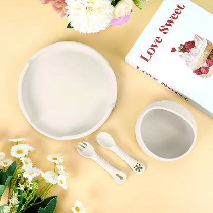 Baby Silicone Tableware Set with Bowl Spoon Fork