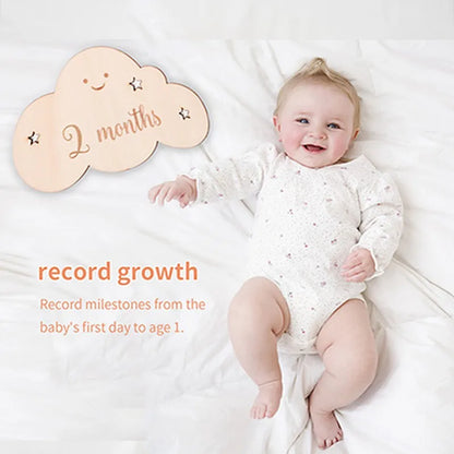 Wooden Baby Milestone Cards Cloud Shape Photography Accessory