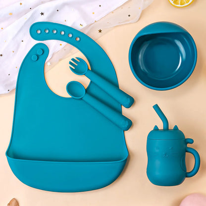 Baby Feeding Set Silicone Bowl Plate Bib Cup Utensils