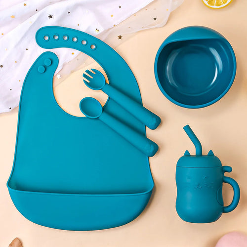 Baby Feeding Set Silicone Bowl Plate Bib Cup Utensils