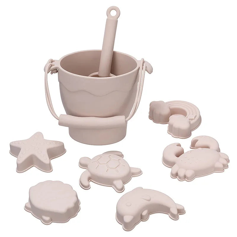 Silicone Beach Toy Set with Bucket Shovel and Water Play