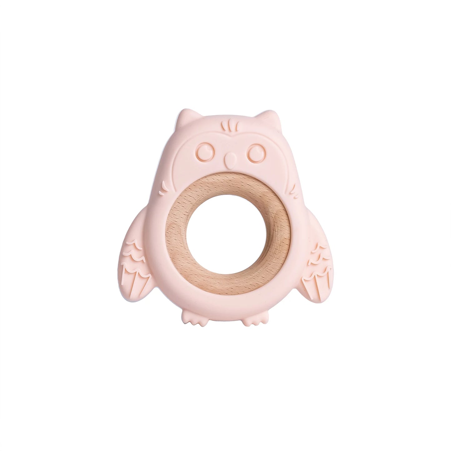 Baby Silicone Owl Teether with Wooden Ring