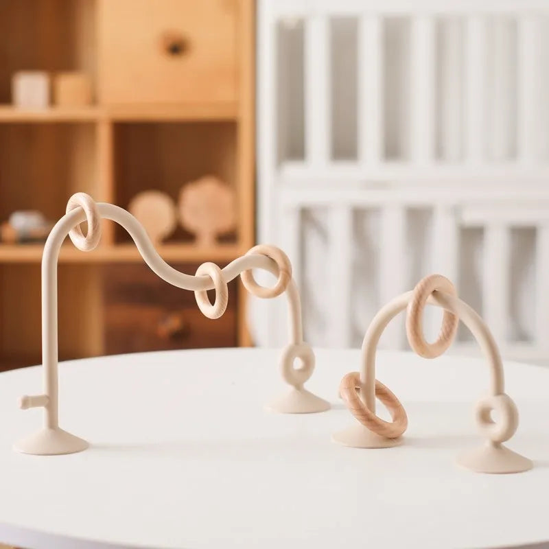 Wooden Ring Teether with Silicone Toy for Newborns