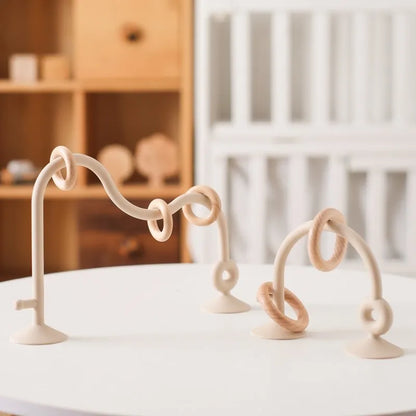 Wooden Ring Teether with Silicone Toy for Newborns