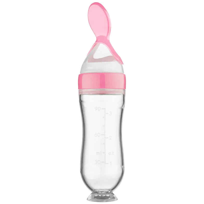Baby Feeding Bottle with Silicone Spoon Training Feeder