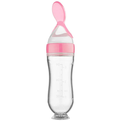 Baby Feeding Bottle with Silicone Spoon Training Feeder