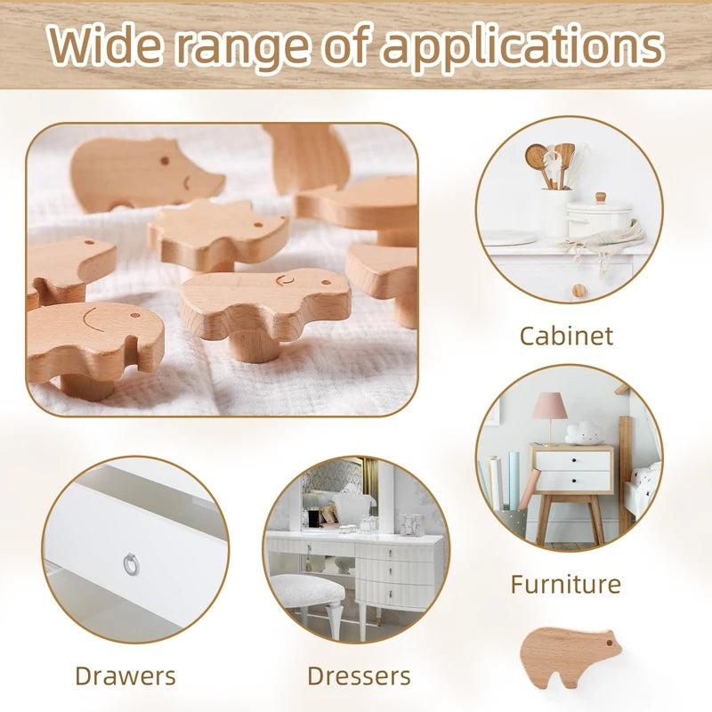 Wooden Drawer Cabinet Knobs Animal Shape Baby Room Decor
