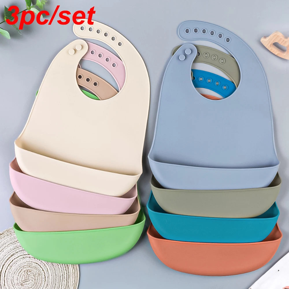 Baby Bib Set Waterproof Adjustable Cartoon Silicone Bibs