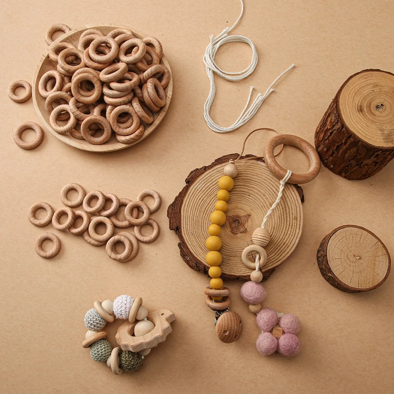 Wooden Rings DIY Teething Toys Smooth Maple Wood
