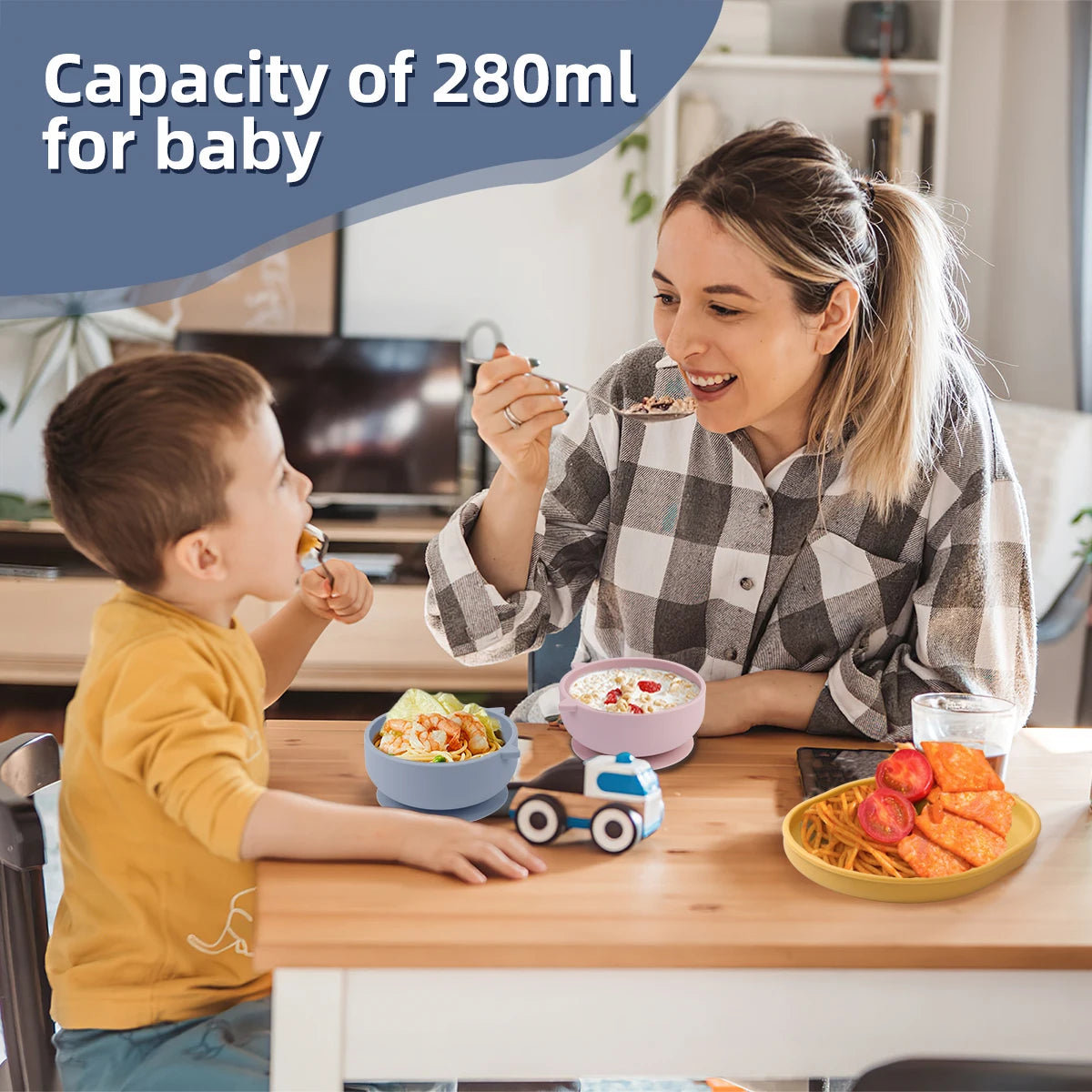 Baby Suction Bowl Cartoon Cat Design Training Tableware