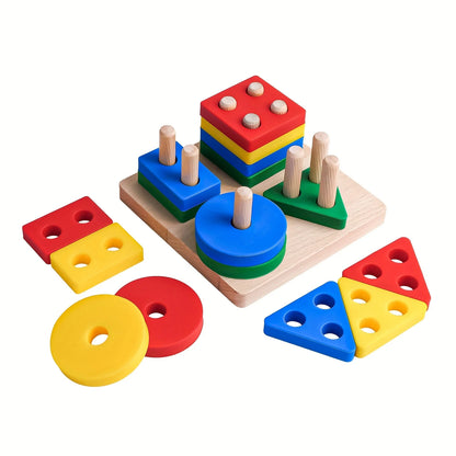 Montessori Wooden Shape Matching and Stacking Toy