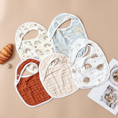 Soft Bamboo Cotton Muslin Baby Bib and Burp Cloth Set
