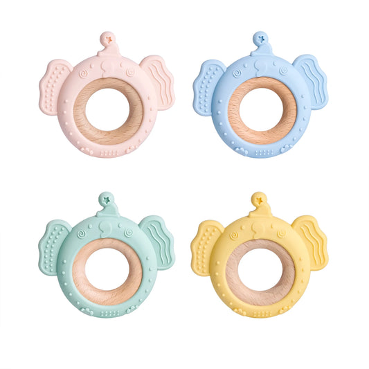 Baby Silicone Frog and Deer Wooden Teether Pendant