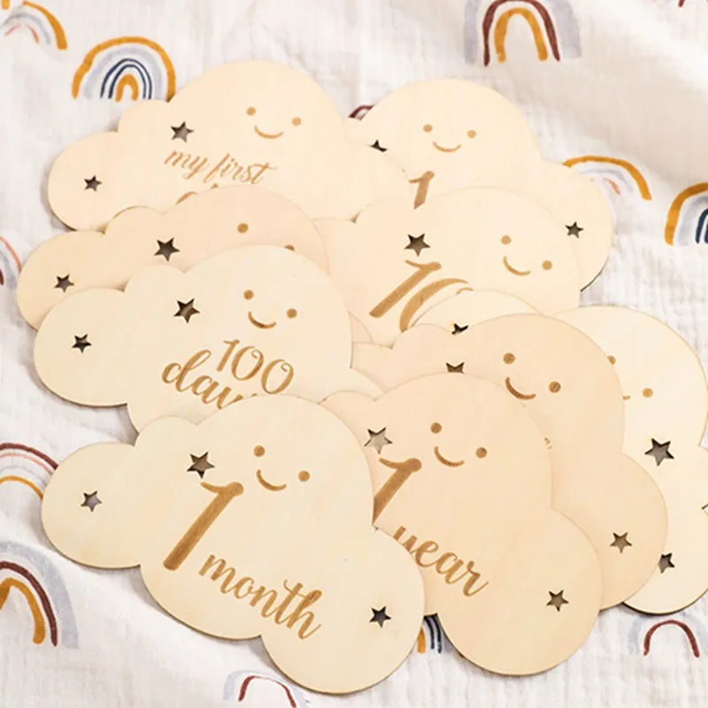 Wooden Baby Milestone Cards Cloud Shape Photography Accessory