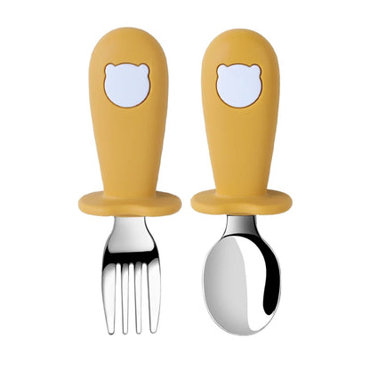 Baby Spoon Fork Set Silicone Handle Stainless Steel Utensils