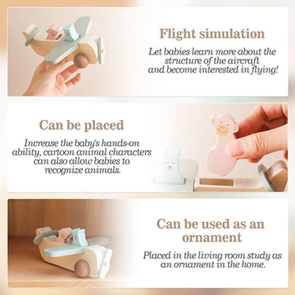 Wooden Airplane Toy Cartoon Push Plane Baby Gift