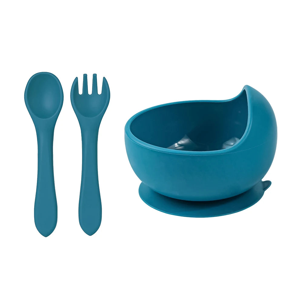 Toddler Silicone Feeding Bowl and Spoon Fork Set