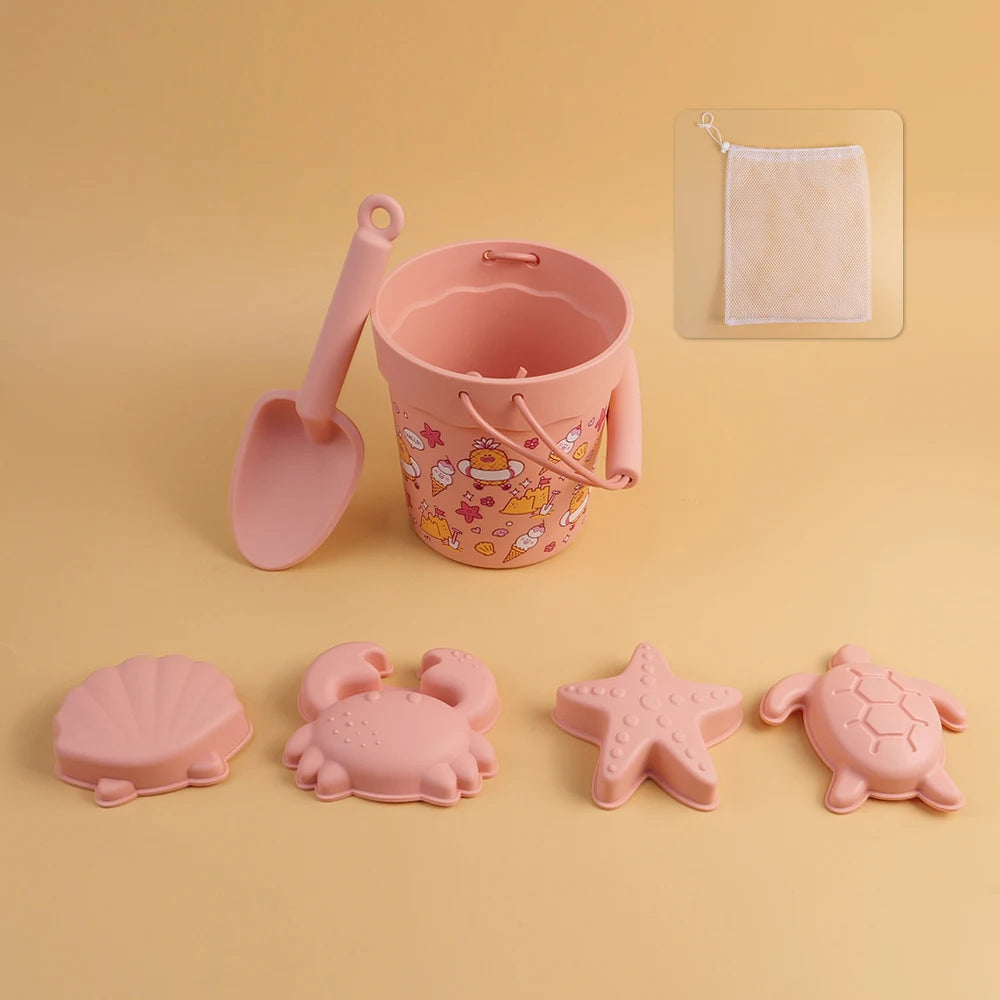 Silicone Beach Toy Set with Bucket Shovel and Sand Molds