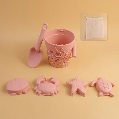 Silicone Beach Toy Set with Bucket Shovel and Sand Molds