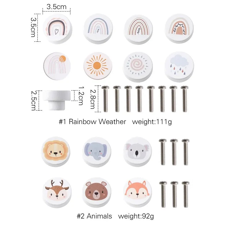 Wooden Drawer Knobs Cartoon Animal Rainbow Cloud Handles
