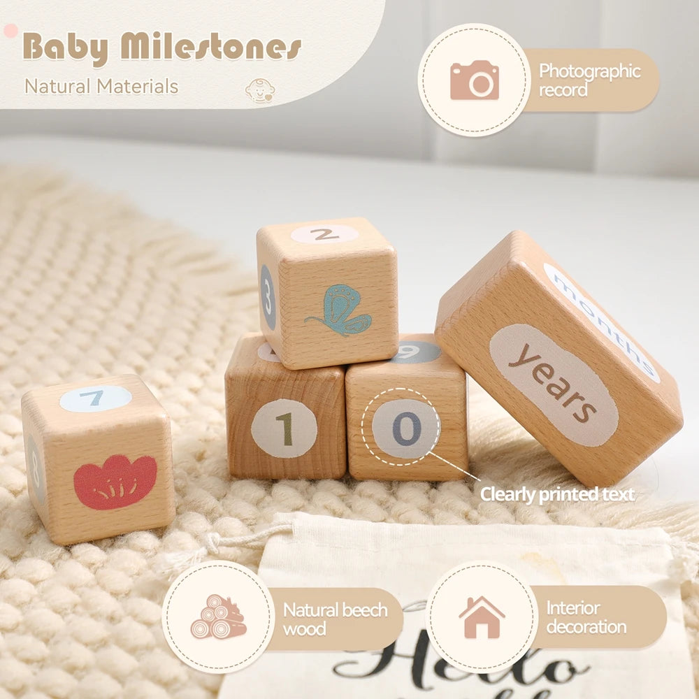 Wooden Milestone Block Ornaments for Baby Photos and Home Decor