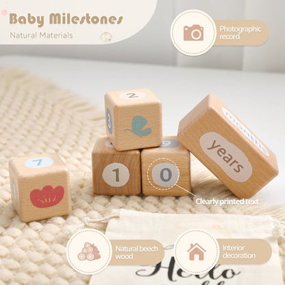 Wooden Milestone Block Ornaments for Baby Photos and Home Decor