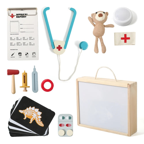 Wooden Doctor and Nurse Role Play Toy Set with Stethoscope