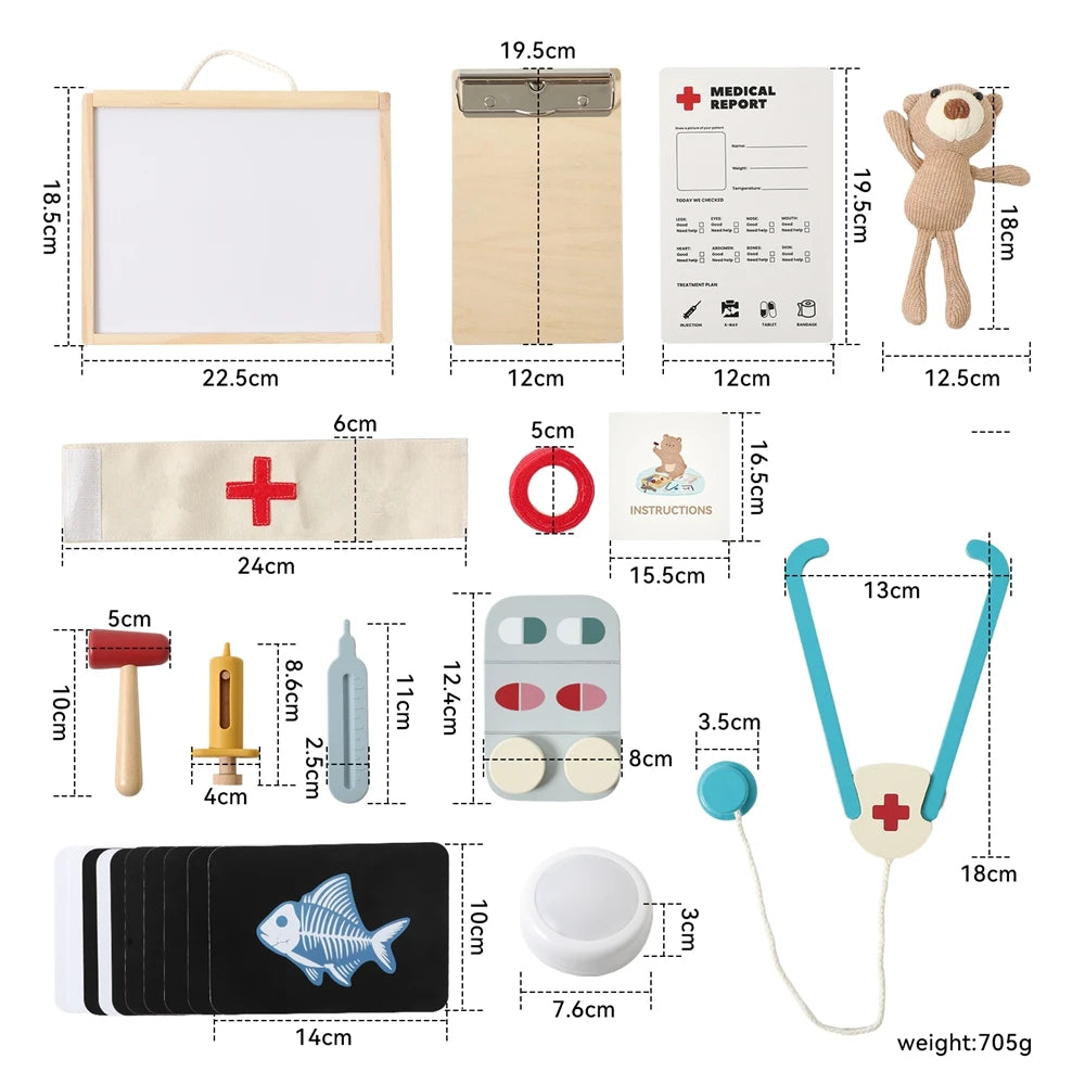 Wooden Doctor and Nurse Role Play Toy Set with Stethoscope