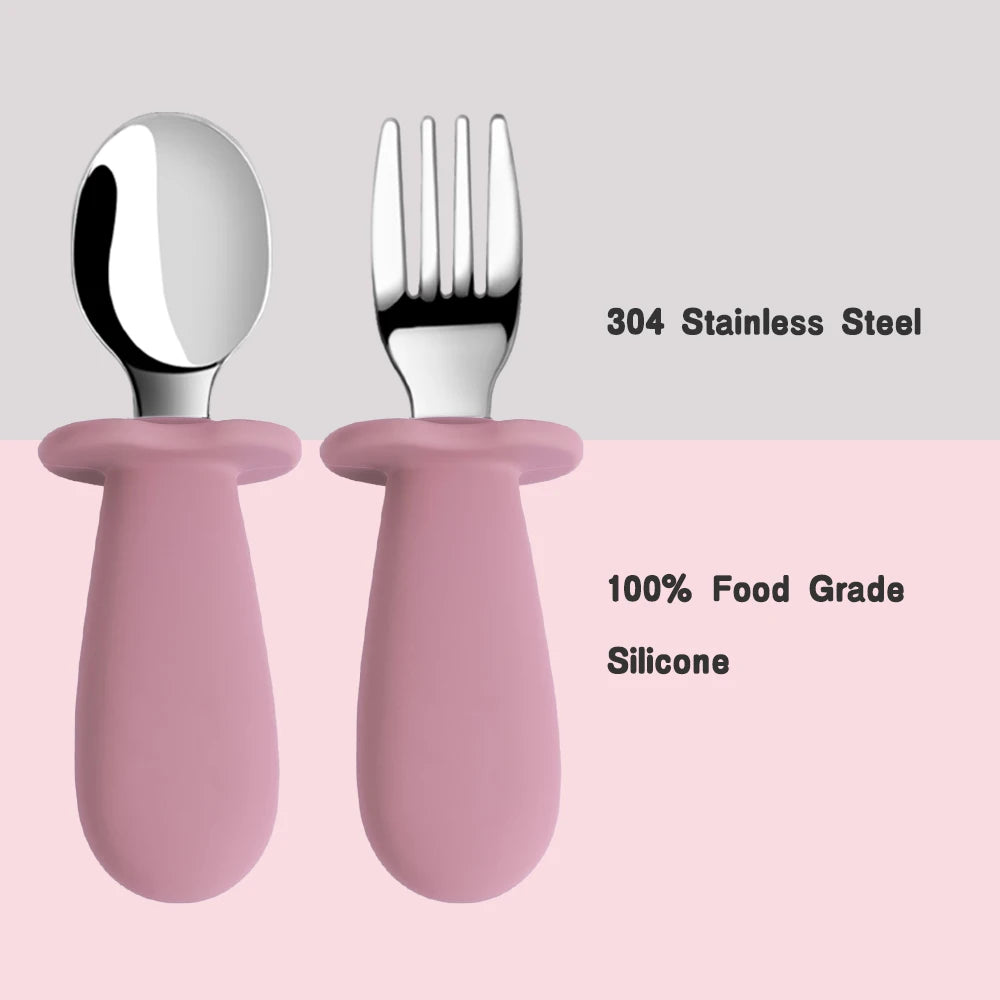 Baby Spoon and Fork Set with Silicone Handle