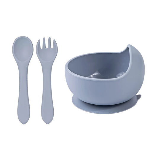 Toddler Silicone Feeding Bowl and Spoon Fork Set