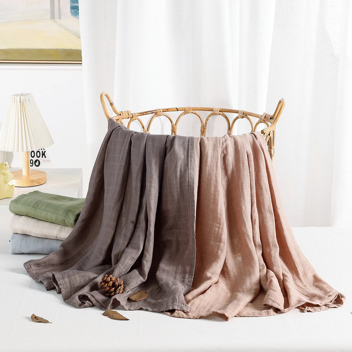 Solid Color Bamboo Cotton Muslin Baby Swaddle Blanket
