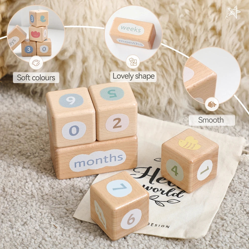 Wooden Milestone Block Ornaments for Baby Photos and Home Decor