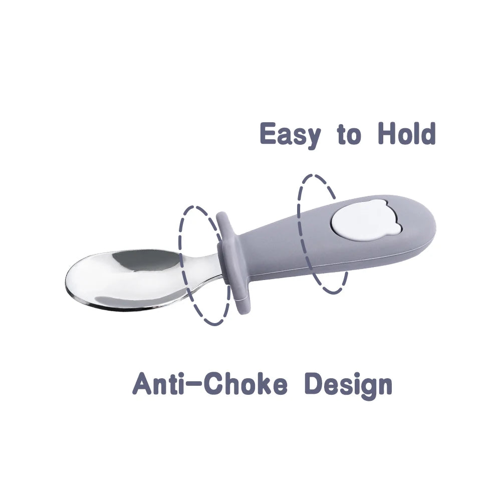 Baby Spoon Fork Set Silicone Handle Stainless Steel Utensils