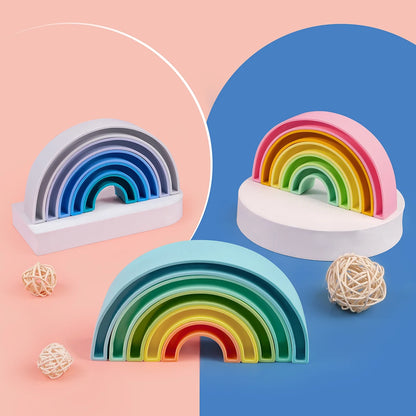 Silicone Rainbow Building Blocks Montessori Learning Toy